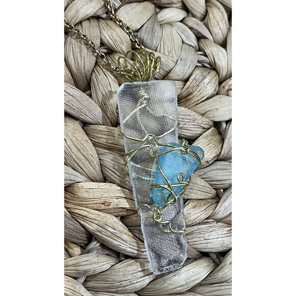 Authentic White&Teal Sea Glass From North Carolina Wrapped Silver Tone Coastal - Picture 3 of 8